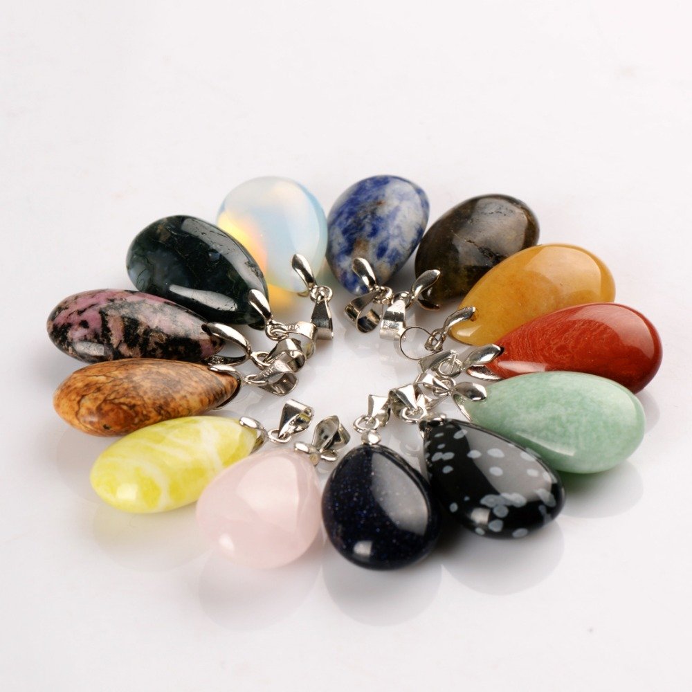 Diverse Natuursteen Water Drop Hangers Slinger Crystal Fluoriet Opalite obsidiaan Chakra Healing Reiki Kralen & Gratis verzending
