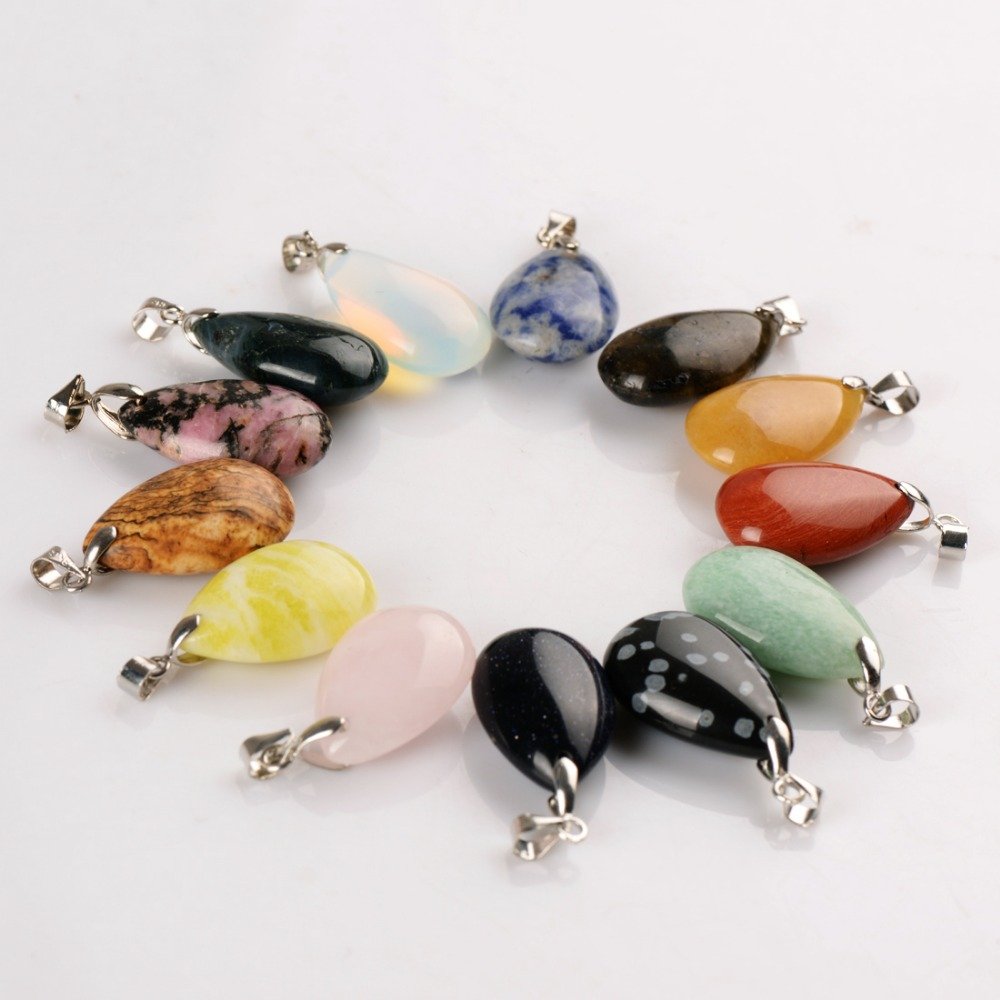Diverse Natuursteen Water Drop Hangers Slinger Crystal Fluoriet Opalite obsidiaan Chakra Healing Reiki Kralen & Gratis verzending
