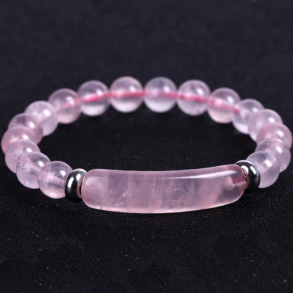 8 Mm Natuursteen Strand Kralen Armband Reiki Healing Roze Kwarts Aventurijn Agaat Rose Crystal Rechthoek Bar Bedels Armbanden