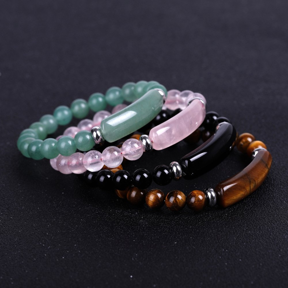 8 Mm Natuursteen Strand Kralen Armband Reiki Healing Roze Kwarts Aventurijn Agaat Rose Crystal Rechthoek Bar Bedels Armbanden