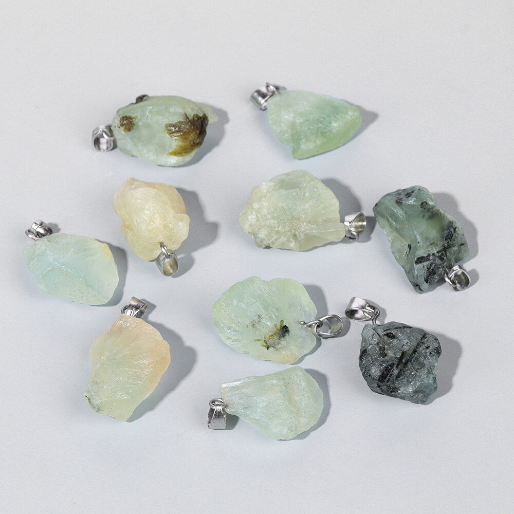 Natuurlijke Groene Prehniet Ruwe Hanger Onregelmatige Stenen Hanger Reiki Energie Gems Hangers Voor Sieraden Maken Accessoires Ambachten