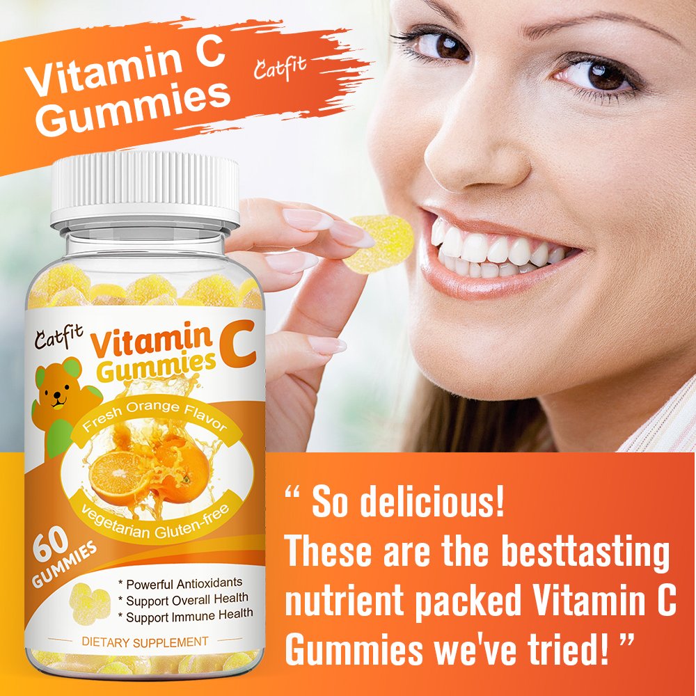 Catfit Zoete Oranje Vitamine C Gummies Anti-Aging Gummies Vc Voedingssupplement Dagelijks Snacks Ruwe Huidverzorging Voedsel