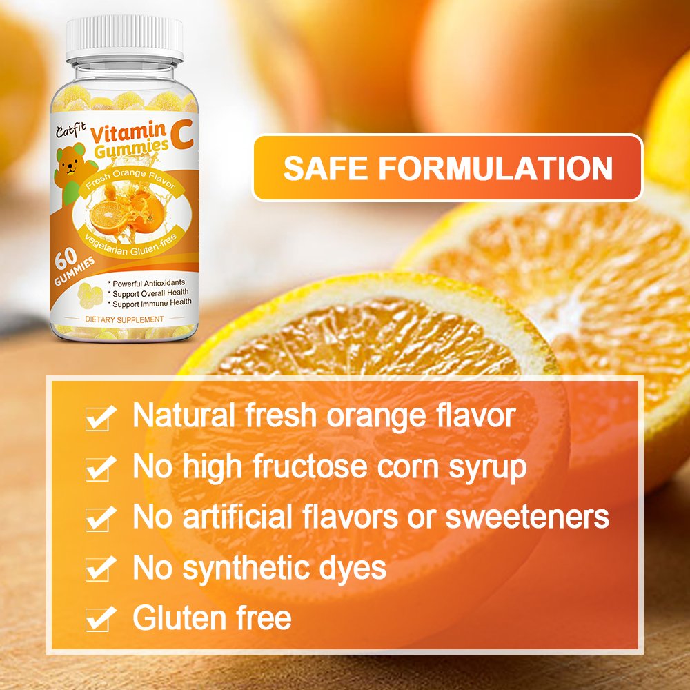 Catfit Zoete Oranje Vitamine C Gummies Anti-Aging Gummies Vc Voedingssupplement Dagelijks Snacks Ruwe Huidverzorging Voedsel