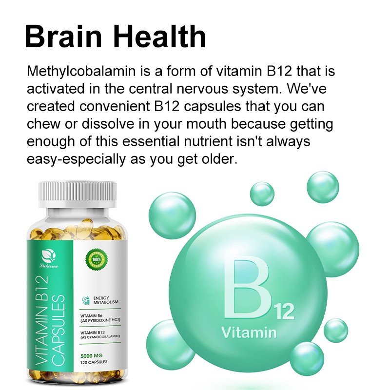 Lukaree Vitamine B12 Capsules Hersenen En Zenuwstelsel Gezondheid Ondersteuning Energie Metabolisme Gezonde Bloed Cellformation Gezondheid Voedsel