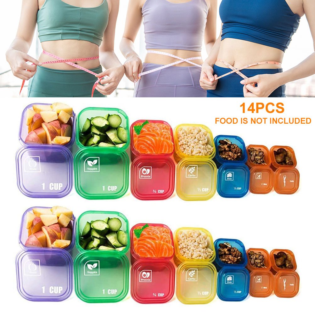 14Pcs Gezond Eten Lunchbox Dieet Plannen 21 Dag Voedsel Opslag Magnetron Veilig Gecodeerde Label Gegraveerd Maaltijd Portion Control container