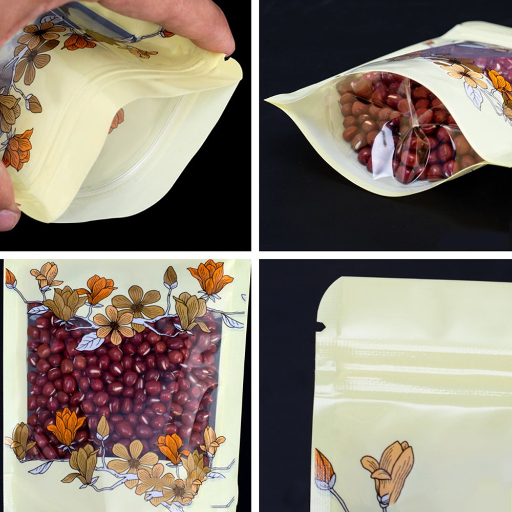 100 Stks/partij Magnolia Bloem Transparant Stand Up Zak Voedsel Snoep Thee Snacks Noten Gedroogde Vruchten Waterdicht Stofdicht Tear Notch 100 Stks/partij Magnolia Bloem Transparant Stand Up Zak Voedsel Snoep Thee Snacks Noten Gedroogde Vruchten Waterdicht Stofdicht Tear Notch