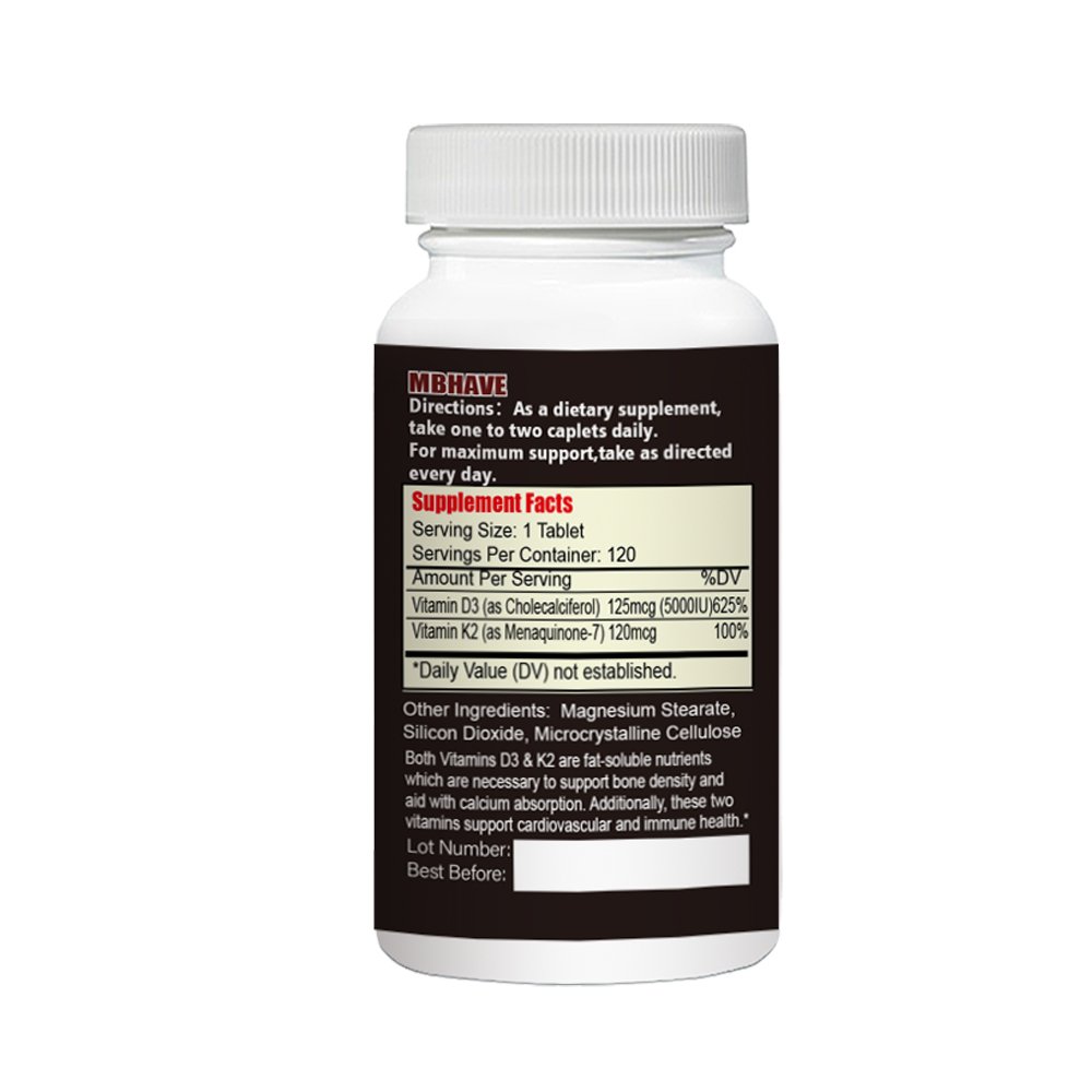 Vitamine D3 125.mcg K2 120.mcg 120Pcs Totaal 240Pcs Multivitaminen Bone Sterkte Multi Vitaminen Sterkte Algemene Gezondheid