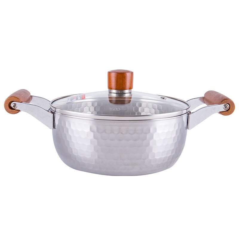 Japanse Stijl Roestvrij Staal Sneeuw Pan Roestvrij Staal Melk Noodle Babyvoeding Gezondheid Kookpan Houten Handvat Hot Pot Koken fornuis