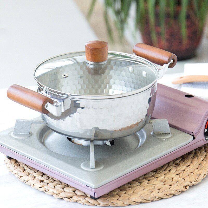 Japanse Stijl Roestvrij Staal Sneeuw Pan Roestvrij Staal Melk Noodle Babyvoeding Gezondheid Kookpan Houten Handvat Hot Pot Koken fornuis