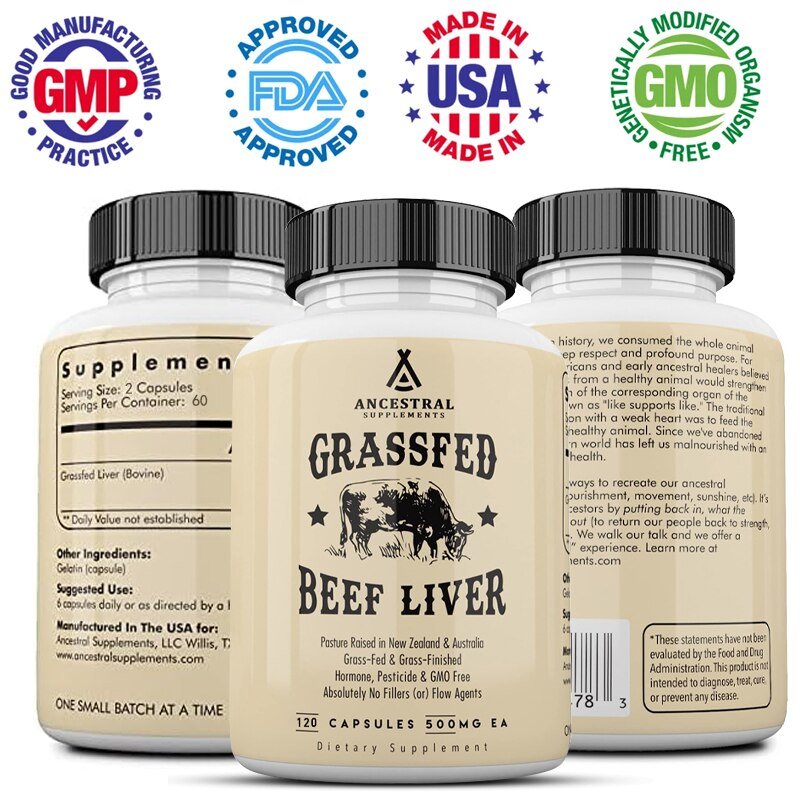 Gras-Fed Rundvlees Lever Capsules, Ondersteunt Energie Productie, Spijsvertering En Algemene Gezondheid, gevriesdroogde Lever Gezondheid Supplement