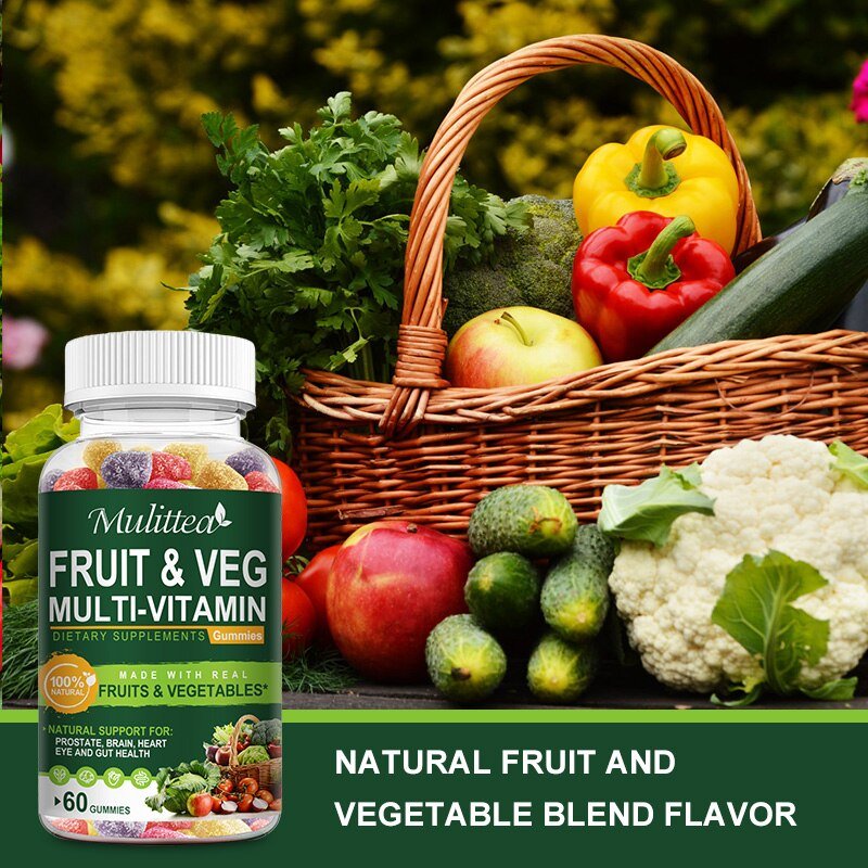 Mulittea Fruit Groente Complex Gummies Detox Voedingsvezels Voor Boost Immuniteit Verhogen Energie Uithoudingsvermogen Supplement Afvallen