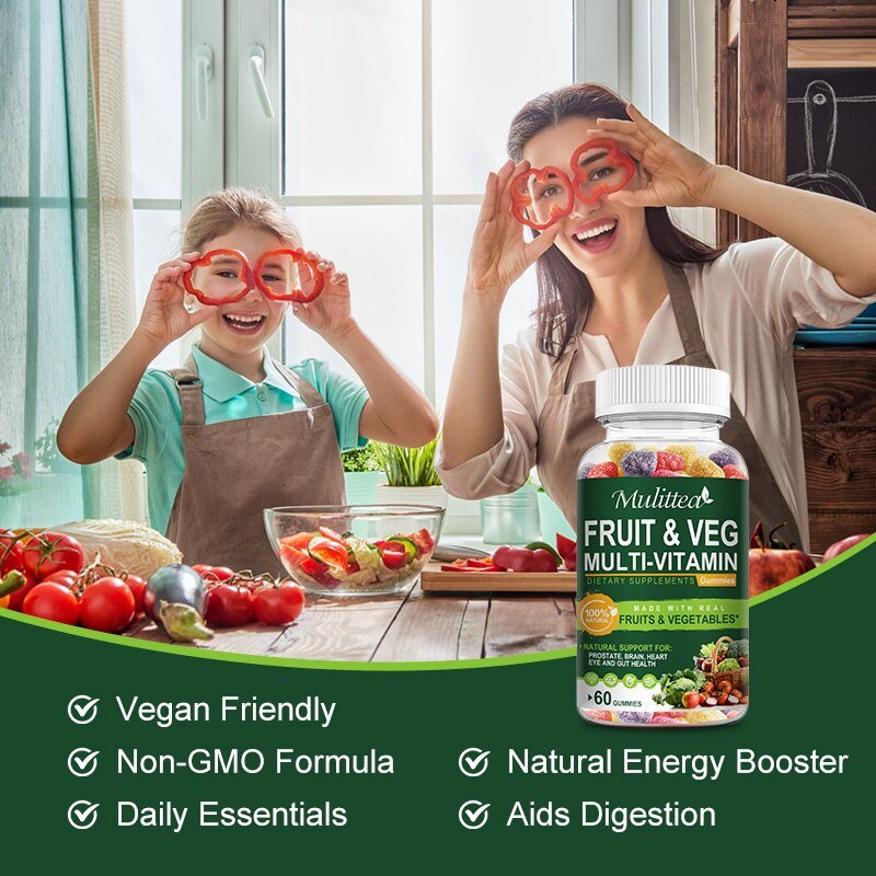 Mulittea Fruit Groente Complex Gummies Detox Voedingsvezels Voor Boost Immuniteit Verhogen Energie Uithoudingsvermogen Supplement Afvallen