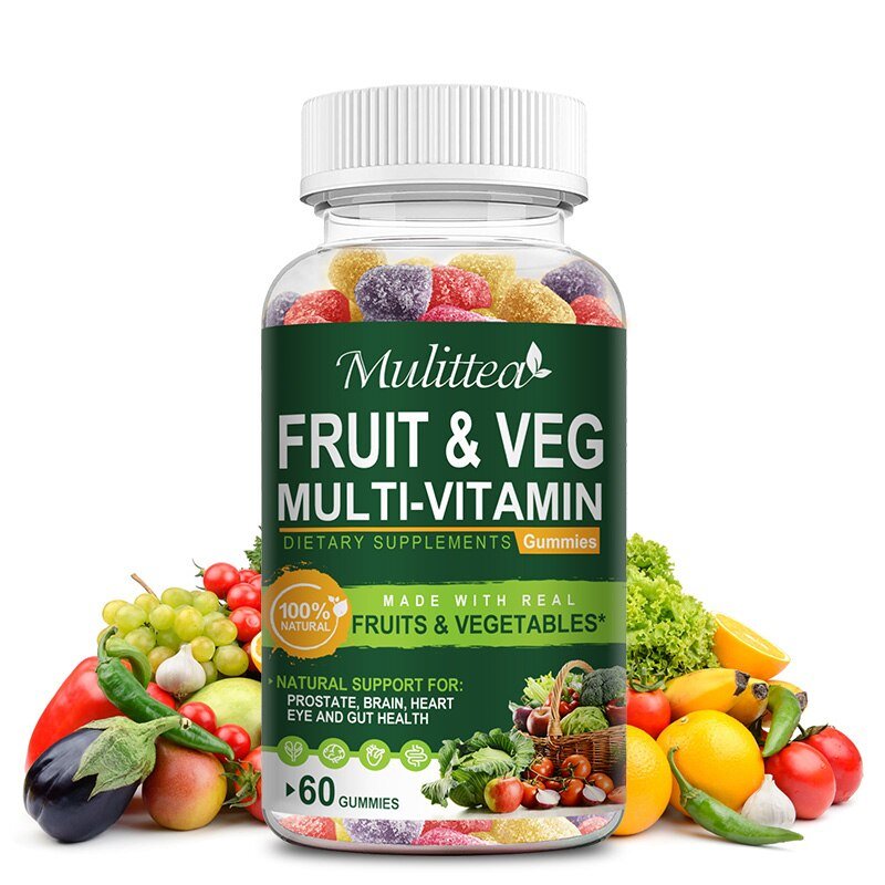 Mulittea Fruit Groente Complex Gummies Detox Voedingsvezels Voor Boost Immuniteit Verhogen Energie Uithoudingsvermogen Supplement Afvallen