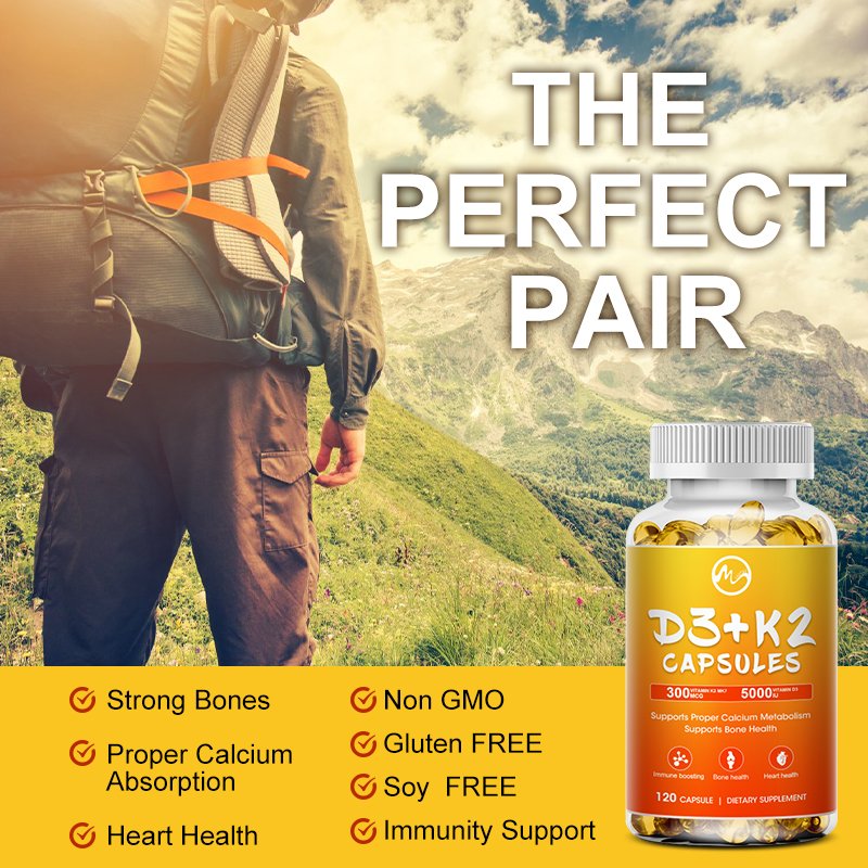 Minch Vitamine D3 & K2 Complex Supplement Bone Hart Gezondheid Niet-gmo Formule 5000Mg Ie Vita D3 300 mcg Vitamine K2 Spier Functie