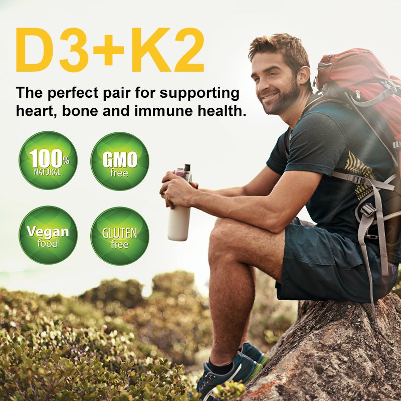 Minch Vitamine D3 & K2 Complex Supplement Bone Hart Gezondheid Niet-gmo Formule 5000Mg Ie Vita D3 300 mcg Vitamine K2 Spier Functie
