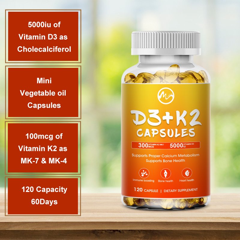 Minch Vitamine D3 & K2 Complex Supplement Bone Hart Gezondheid Niet-gmo Formule 5000Mg Ie Vita D3 300 mcg Vitamine K2 Spier Functie