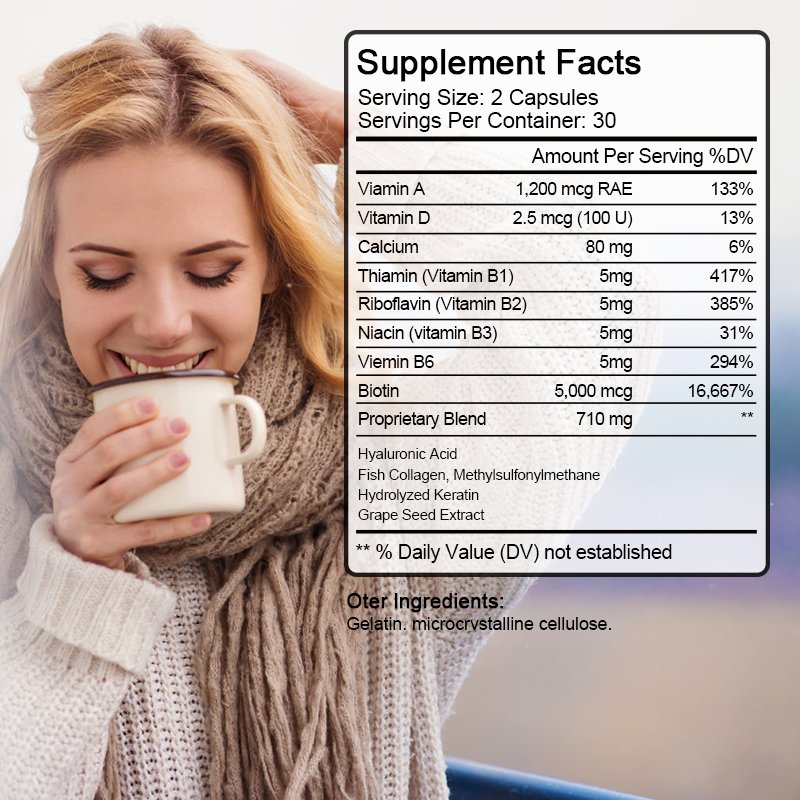 Imatchme 710 Mg Biotine Collageen Capsules Vitaminen Gezonde Haarverzorging, Huid En Nagels En Energie Productie Schoonheid Gezondheid Van Voedsel