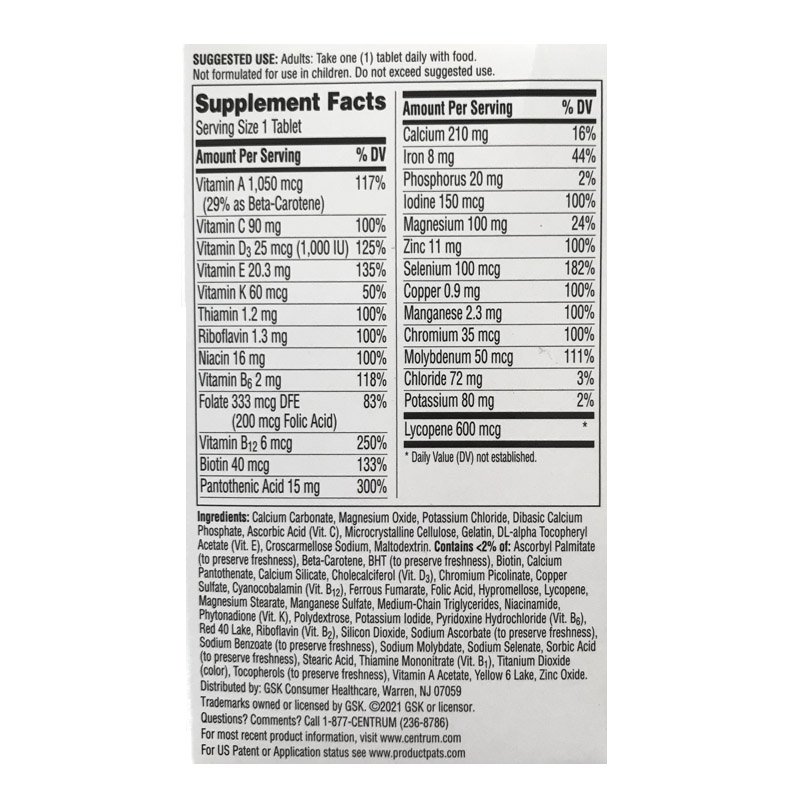 Gratis Verzending Centrum Man Multiviamin/Multimineral Supplement 120 Tabletten