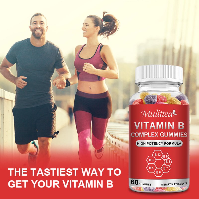 Mulittea Vitamine B Complex Vegan Gummies Vitamine B12 Biotine Voor Verbeteren Stress Energie Gezonde Verhogen Immuunsysteem Supplement