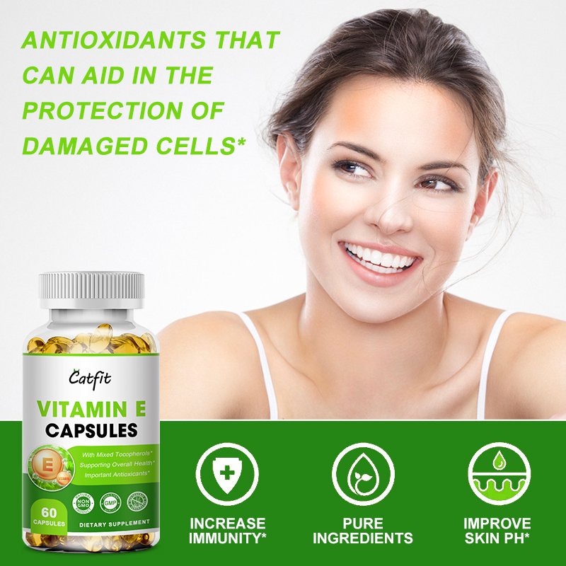 Catfit Samengestelde Vitamine E Capsule Antioxidant Sproet Verwijdering Huidverzorging V-E Versterken Immuny Hart En Hersenen & Eye Gezondheid