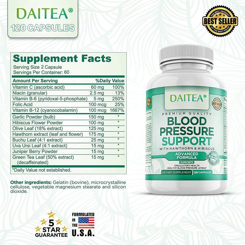 Premium Bloeddruk Ondersteuning Vitamine Supplement-Ondersteunt Cardiovasculaire, Bloedsomloop Gezondheid, Hart & Bloedsuiker Gezondheid