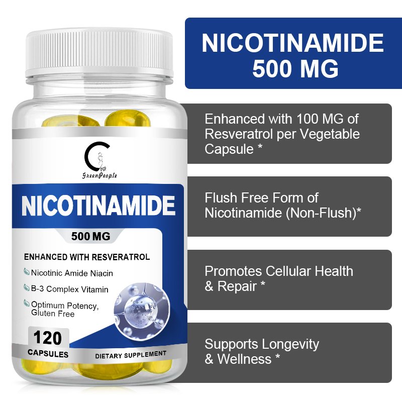 Gp Greenpeople Vit B3 Nicotinamide Capsule Ondersteunt Skin Cell Gezondheid Vitamine B3 Supplement Bleekt Verlicht Vlekken & Verheldert Huid