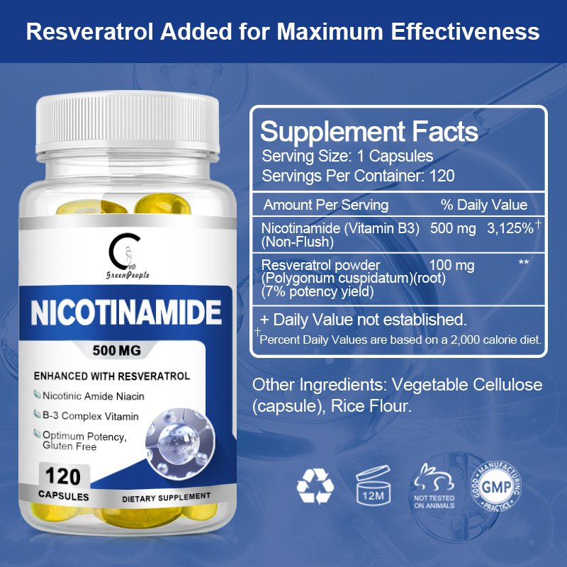 Gp Greenpeople Vit B3 Nicotinamide Capsule Ondersteunt Skin Cell Gezondheid Vitamine B3 Supplement Bleekt Verlicht Vlekken & Verheldert Huid