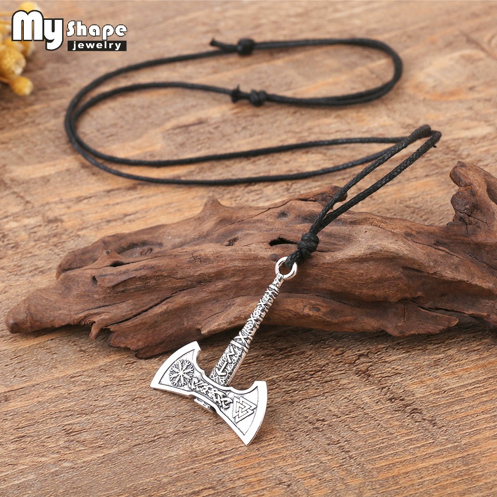 My shape Viking Ax Bijl Ketting Voor Mannen Runen Runescape Kompas Vlag Hanger Ketting Coyares Nordic Vintage Mannelijke Sieraden Amulet