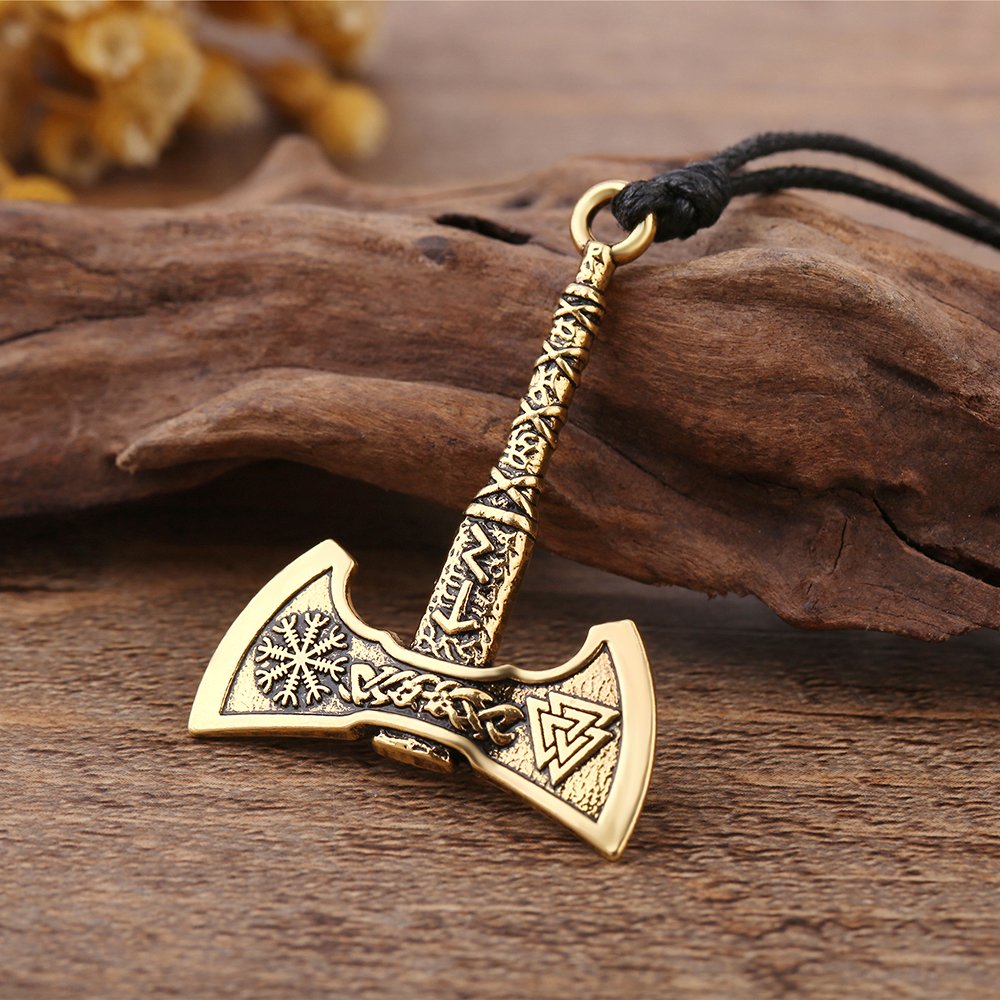 My shape Viking Ax Bijl Ketting Voor Mannen Runen Runescape Kompas Vlag Hanger Ketting Coyares Nordic Vintage Mannelijke Sieraden Amulet