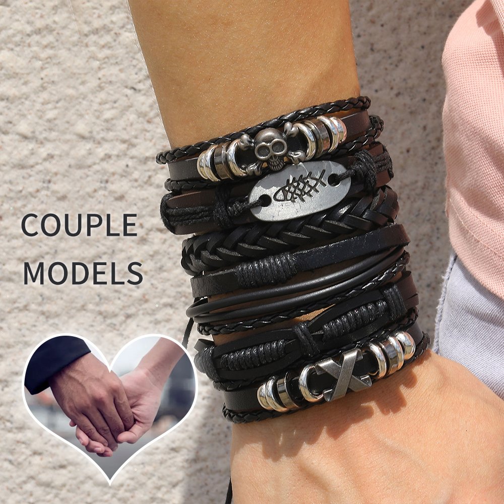 Fashion Armband Viking Armband Voor Mannen Hand Armbanden Geweven Schedel Hand Sieraden Verstelbare Lederen Set Armband Voor Leer