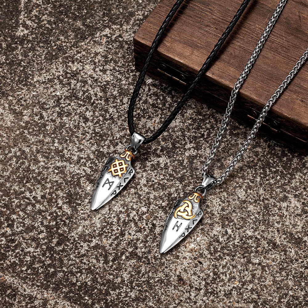 Noorse Runen Odin 'S Spear Gungnir Ketting Mannen Gouden Kleur Roestvrij Staal Pijlpunt Hanger Valknut Talisman Mannelijke Vikings Sieraden