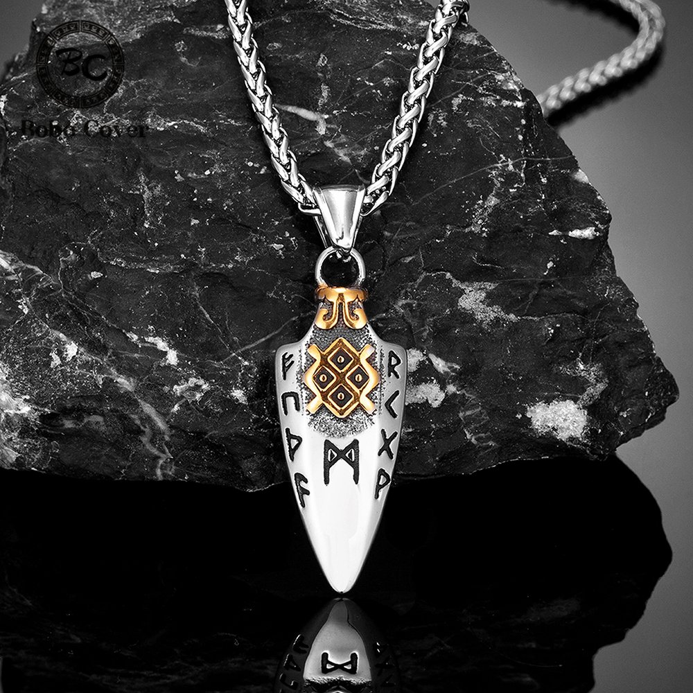 Noorse Runen Odin 'S Spear Gungnir Ketting Mannen Gouden Kleur Roestvrij Staal Pijlpunt Hanger Valknut Talisman Mannelijke Vikings Sieraden