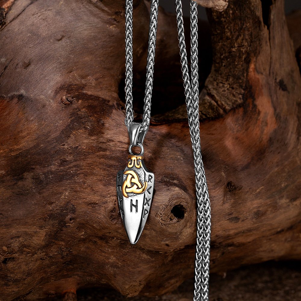 Noorse Runen Odin 'S Spear Gungnir Ketting Mannen Gouden Kleur Roestvrij Staal Pijlpunt Hanger Valknut Talisman Mannelijke Vikings Sieraden