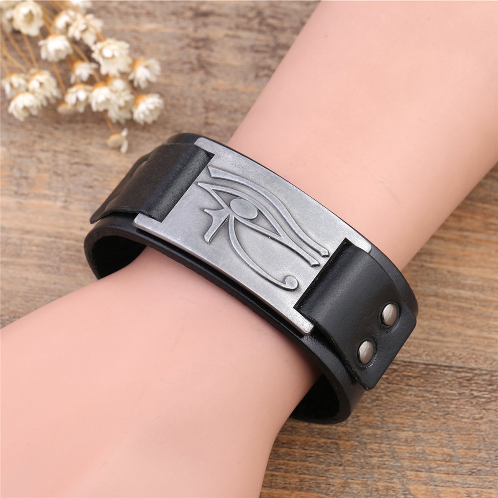 Teamer Egyptische Oog Van Horus Echt Lederen Armband Mannen Vintage Religieuze Egypte Farao Koning Amulet Pols Wrap Sieraden Geschenken