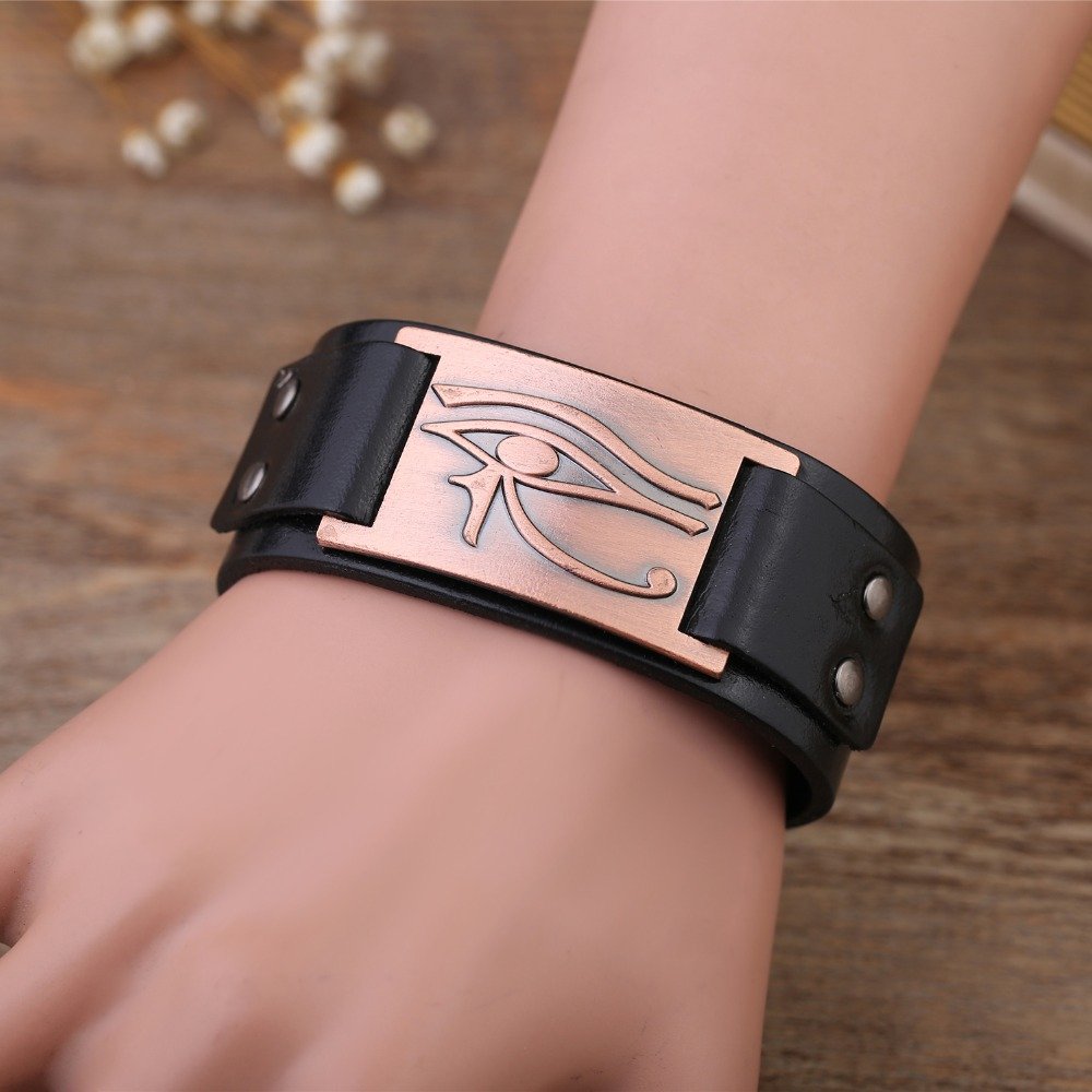 Teamer Egyptische Oog Van Horus Echt Lederen Armband Mannen Vintage Religieuze Egypte Farao Koning Amulet Pols Wrap Sieraden Geschenken