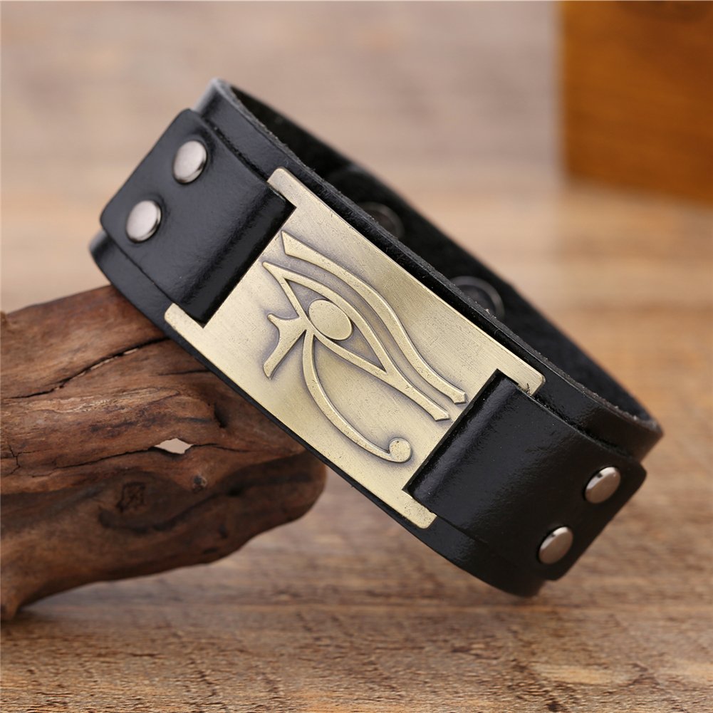 Teamer Egyptische Oog Van Horus Echt Lederen Armband Mannen Vintage Religieuze Egypte Farao Koning Amulet Pols Wrap Sieraden Geschenken