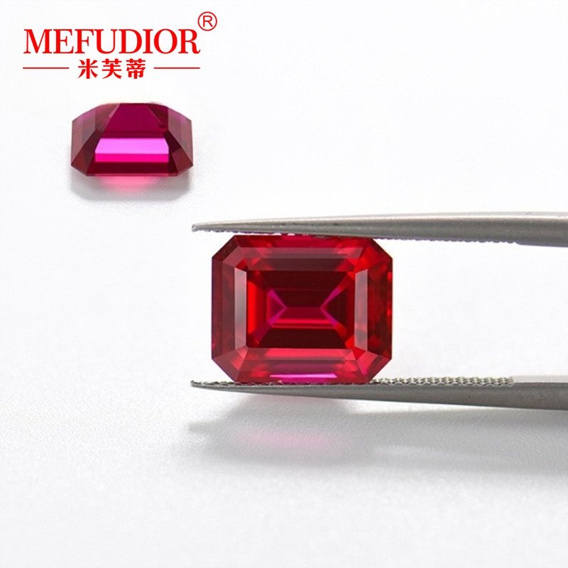 Emerald Cut Lab-Grown Ruby Red Gems 8A Achthoek Stap Cut Losse Stenen Sieraden Accessoires