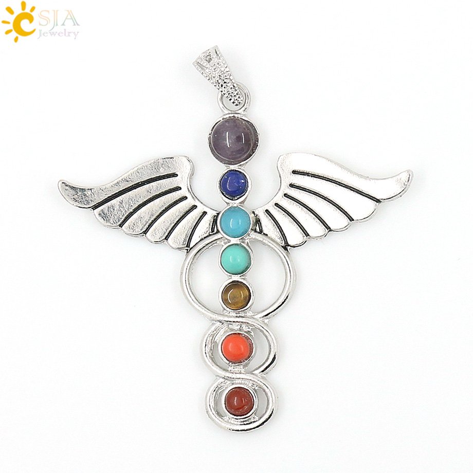 Csja Chakra Natuursteen Kristallen Hanger Engelenvleugels Cho Ku Rei Gezondheid Amulet 7 Reiki Yoga Sieraden Ketting Hangers E015