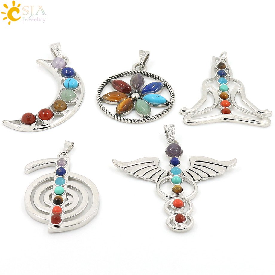 Csja Chakra Natuursteen Kristallen Hanger Engelenvleugels Cho Ku Rei Gezondheid Amulet 7 Reiki Yoga Sieraden Ketting Hangers E015
