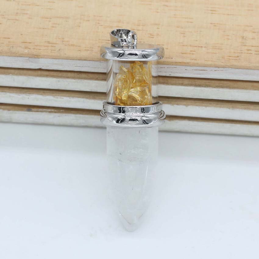 Kft Natuurlijke Healing Crystal Quartz Reiki Stone Pendulum Ketting Rock Crystal Citrines Bullet Shape Pendulum Stenen Hanger