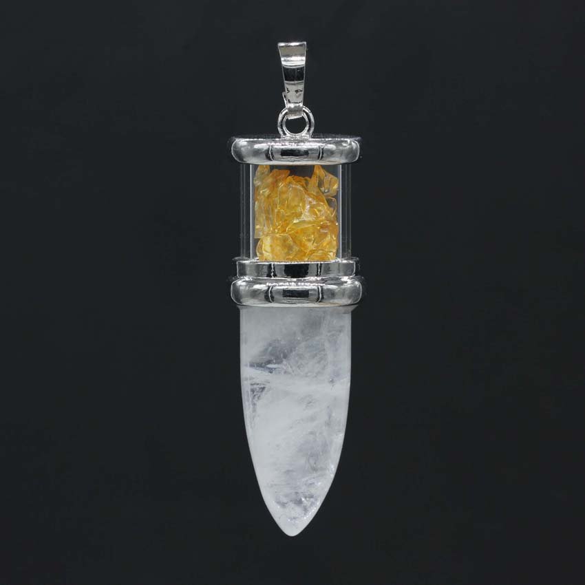 Kft Natuurlijke Healing Crystal Quartz Reiki Stone Pendulum Ketting Rock Crystal Citrines Bullet Shape Pendulum Stenen Hanger