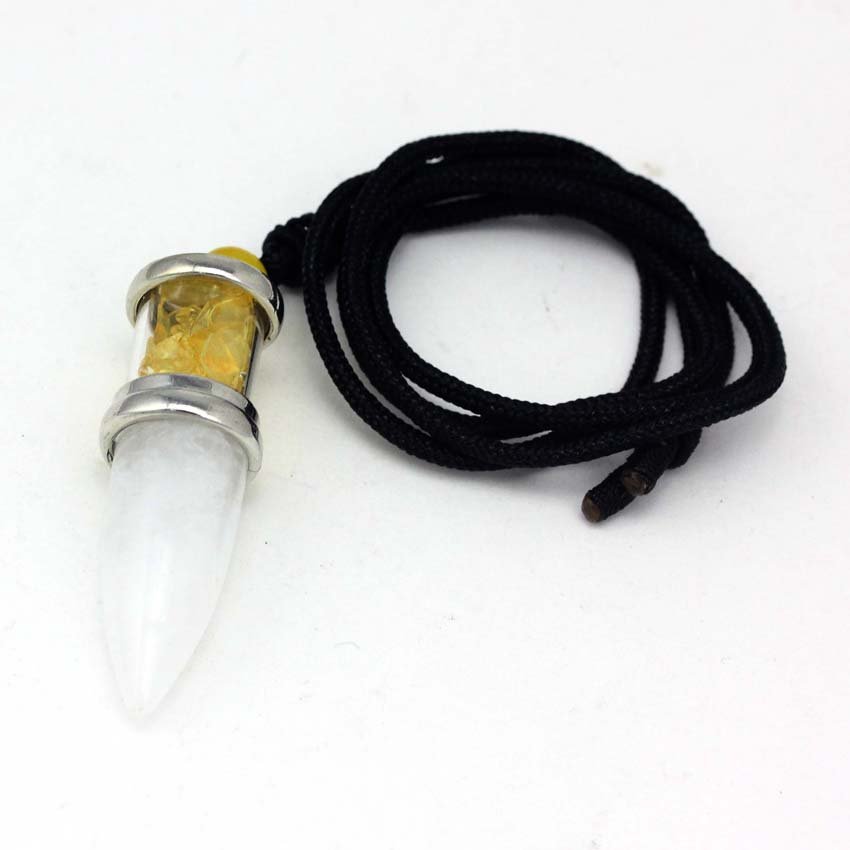 Kft Natuurlijke Healing Crystal Quartz Reiki Stone Pendulum Ketting Rock Crystal Citrines Bullet Shape Pendulum Stenen Hanger