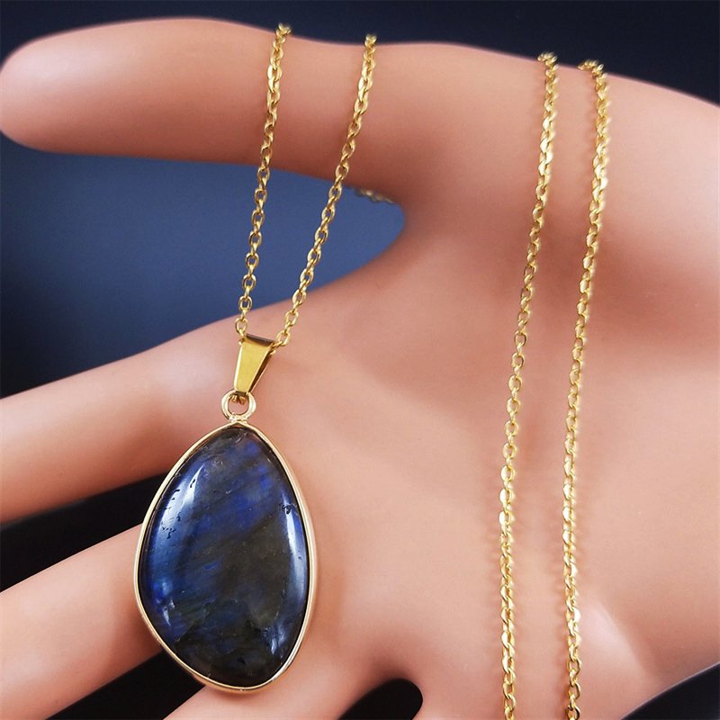 Labradoriet Stone Gem Stone Hanger Ketting Ornament Maansteen Kettingen Spirituele Meditatie Sieraden Reiki Healing Geschenken NA157