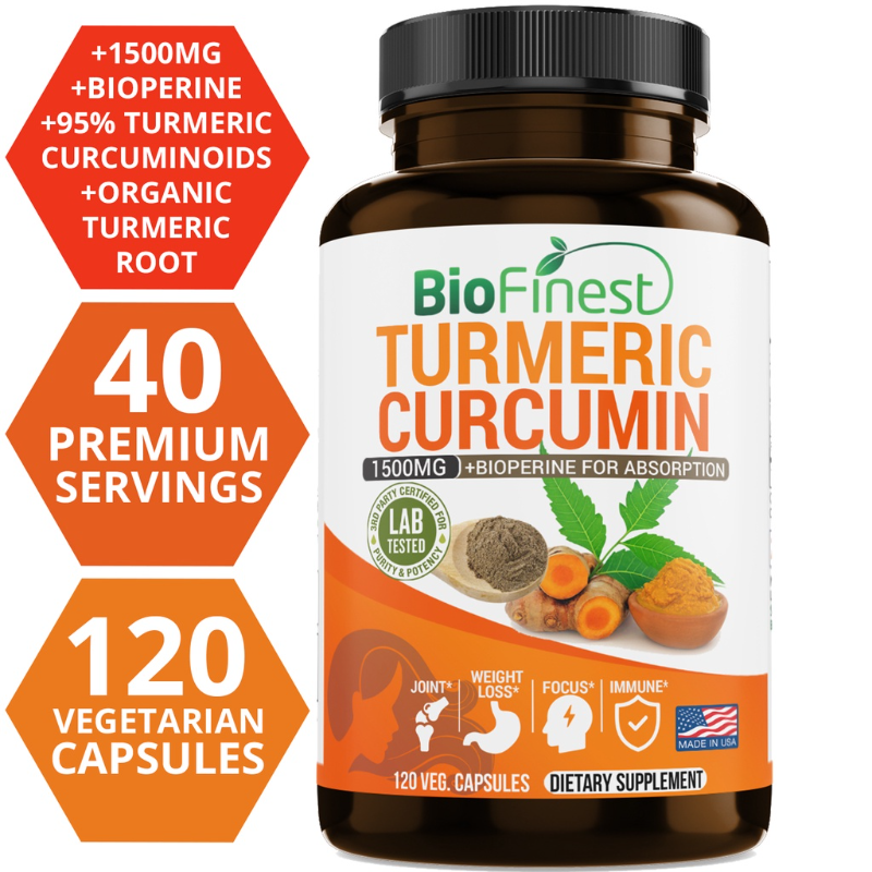 Kurkuma Curcumine 1500Mg 95% Curcuminoids-Snelle Absorptie Zwarte Peper Joint Hart Immuun Supplement(120Caps)