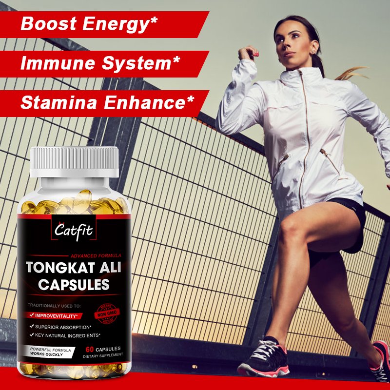 Catfit Krachtige Tongkat Ali Capsules Anti-Vermoeidheid Bevat Voedingsvezels Potentie Nier Gezondheid Mannelijke Energie Supplement Voor Mannen