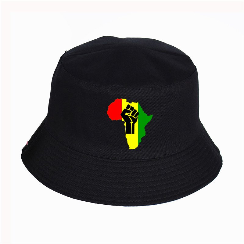 2019 Nieuwe Afrika Power Rasta Reggae Muziek Logo Panama Emmer Hoed Katoen Platte Zonneklep Vissen Visser Hoed