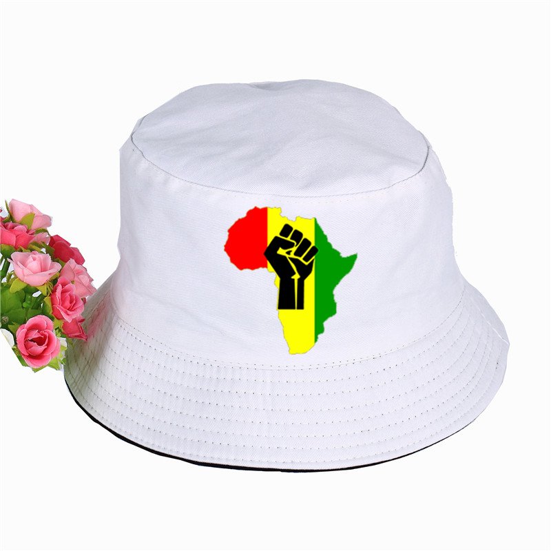 2019 Nieuwe Afrika Power Rasta Reggae Muziek Logo Panama Emmer Hoed Katoen Platte Zonneklep Vissen Visser Hoed
