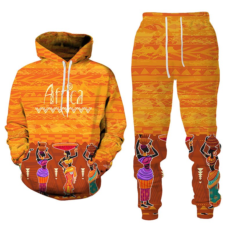 2022 Nieuwe 3D Afrikaanse Print Casual Mannen Broek Suits Paar Outfits Vintage Hip Hop Hoodies + Broek Mannelijke/Vrouwelijke trainingspak Set
