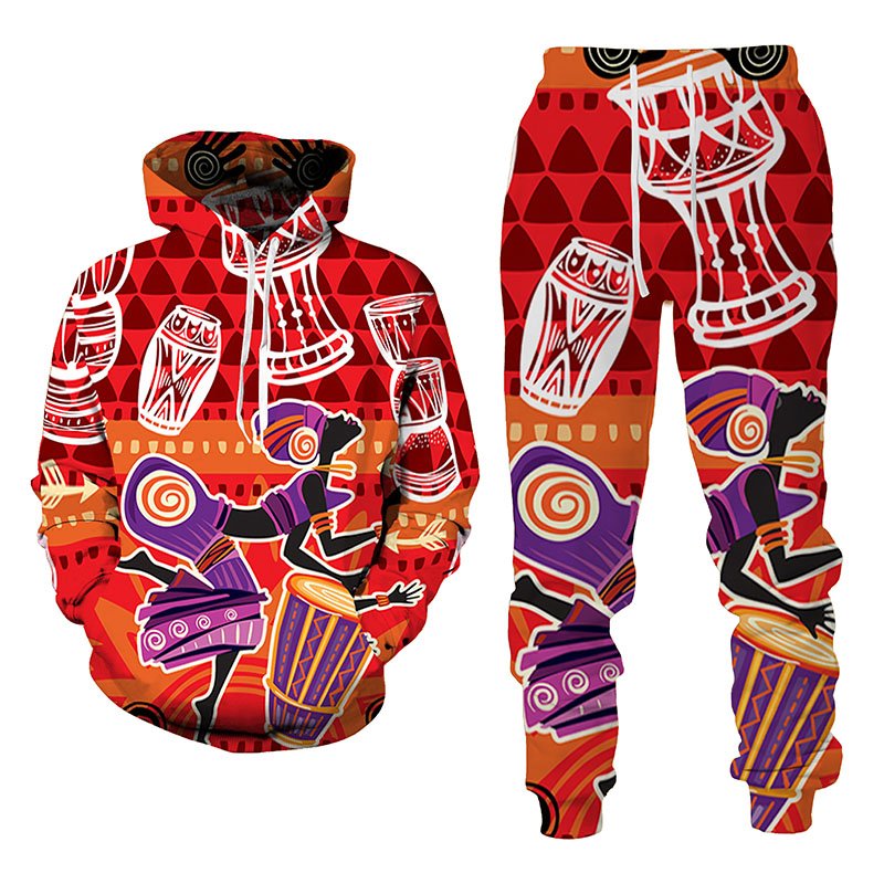2022 Nieuwe 3D Afrikaanse Print Casual Mannen Broek Suits Paar Outfits Vintage Hip Hop Hoodies + Broek Mannelijke/Vrouwelijke trainingspak Set