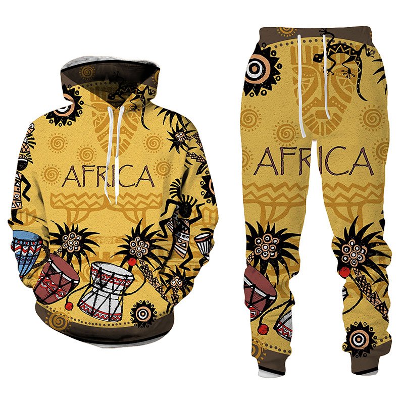 2022 Nieuwe 3D Afrikaanse Print Casual Mannen Broek Suits Paar Outfits Vintage Hip Hop Hoodies + Broek Mannelijke/Vrouwelijke trainingspak Set